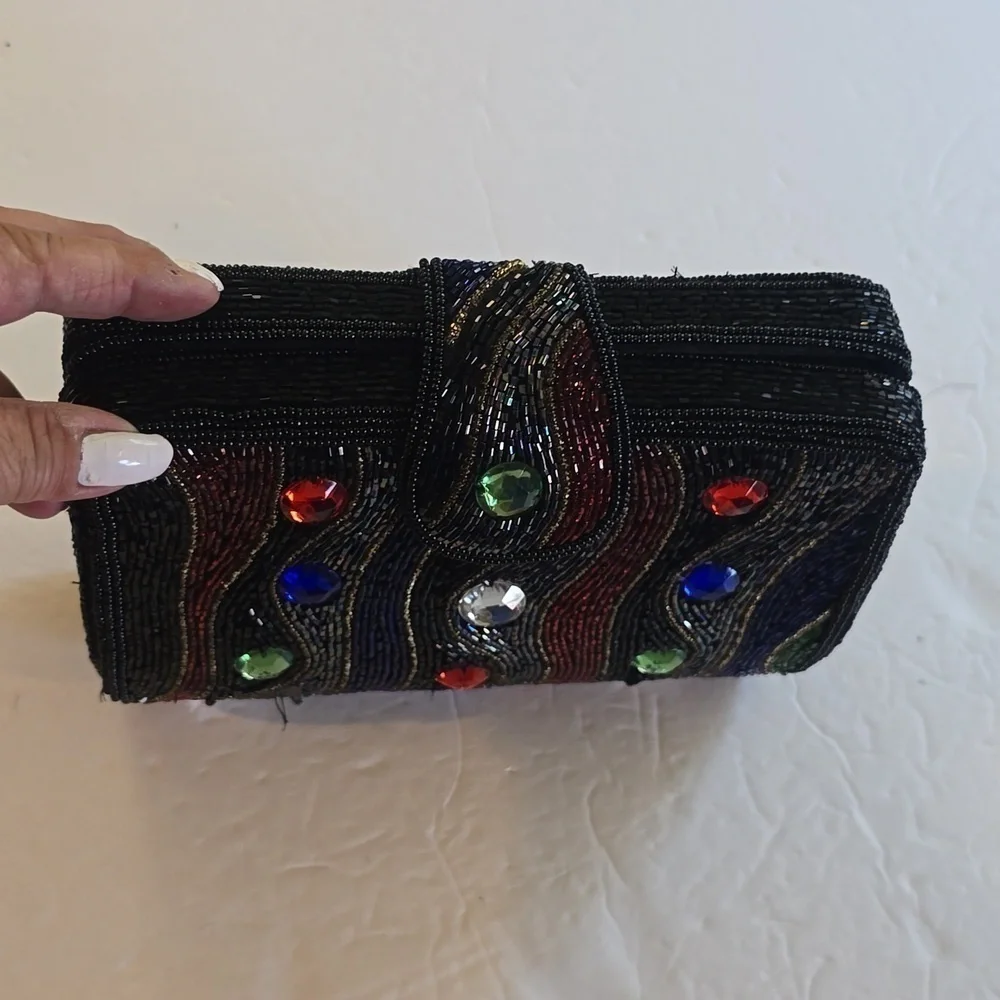 Womens heavily beaded Gem stone vintage Clutch bag Vibrant colors! Flaws minor
